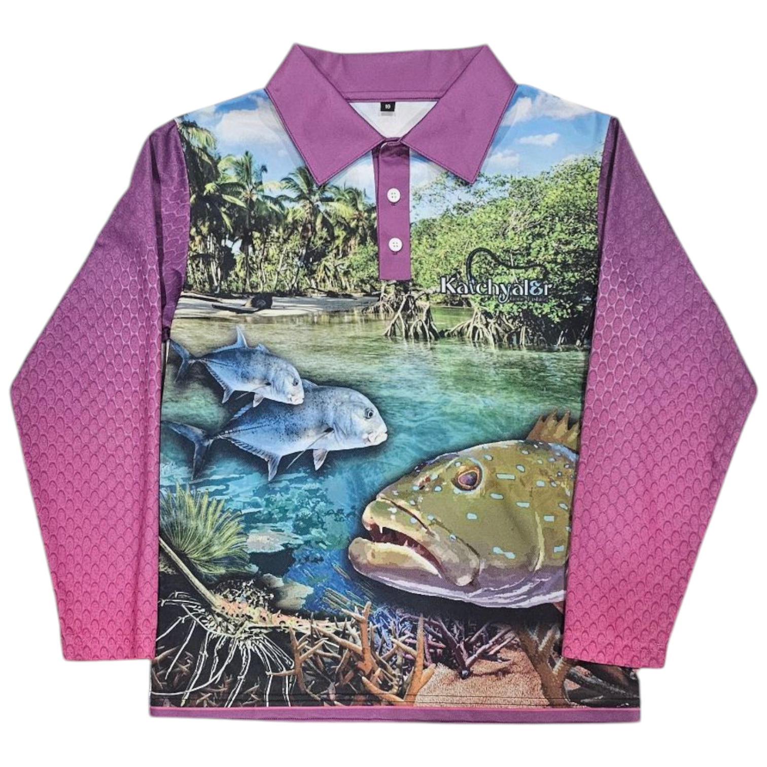 Children's Tropical Pink Long Sleeve Fishing Shirt