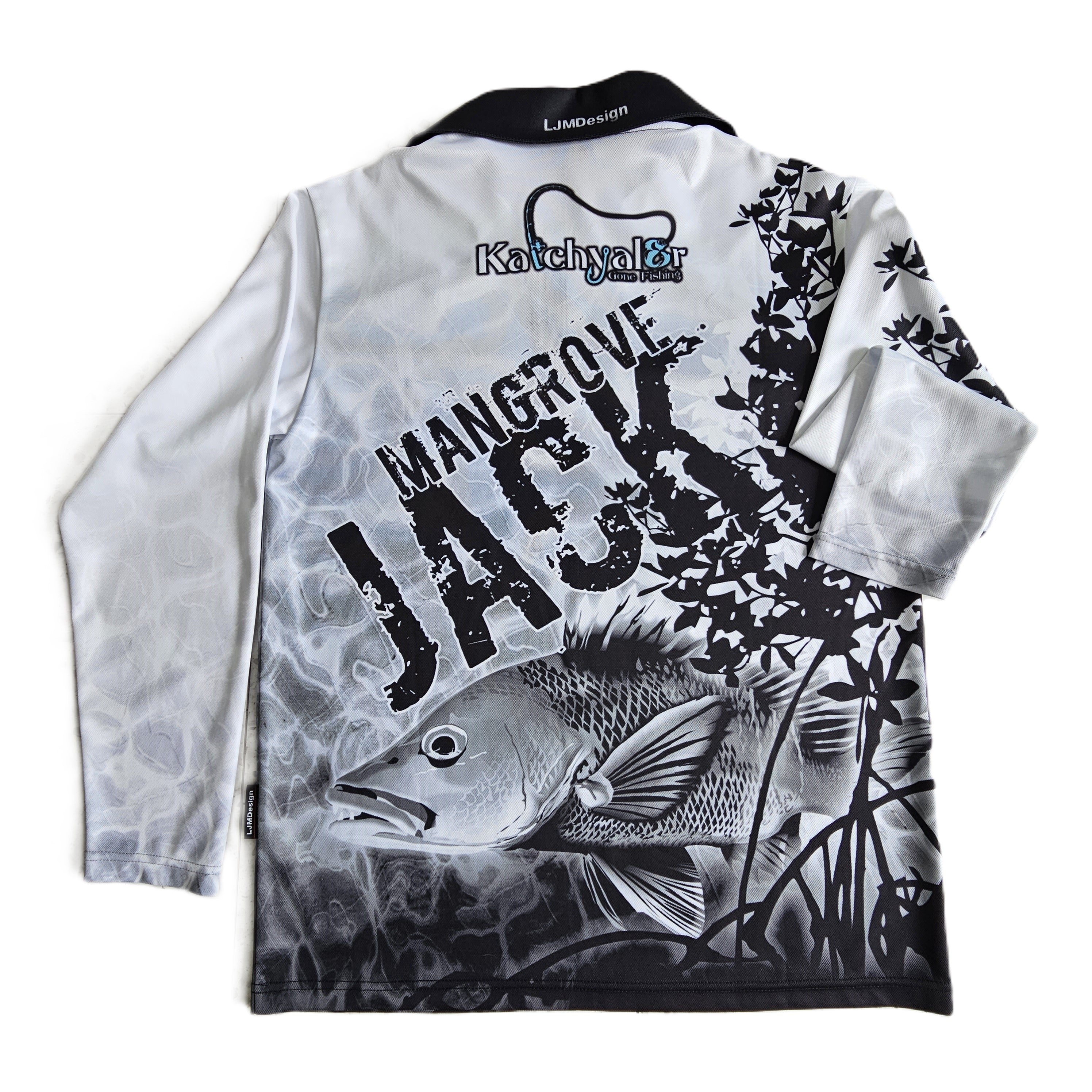 Children's Black and White Jack Long Sleeve Fishing Shirt