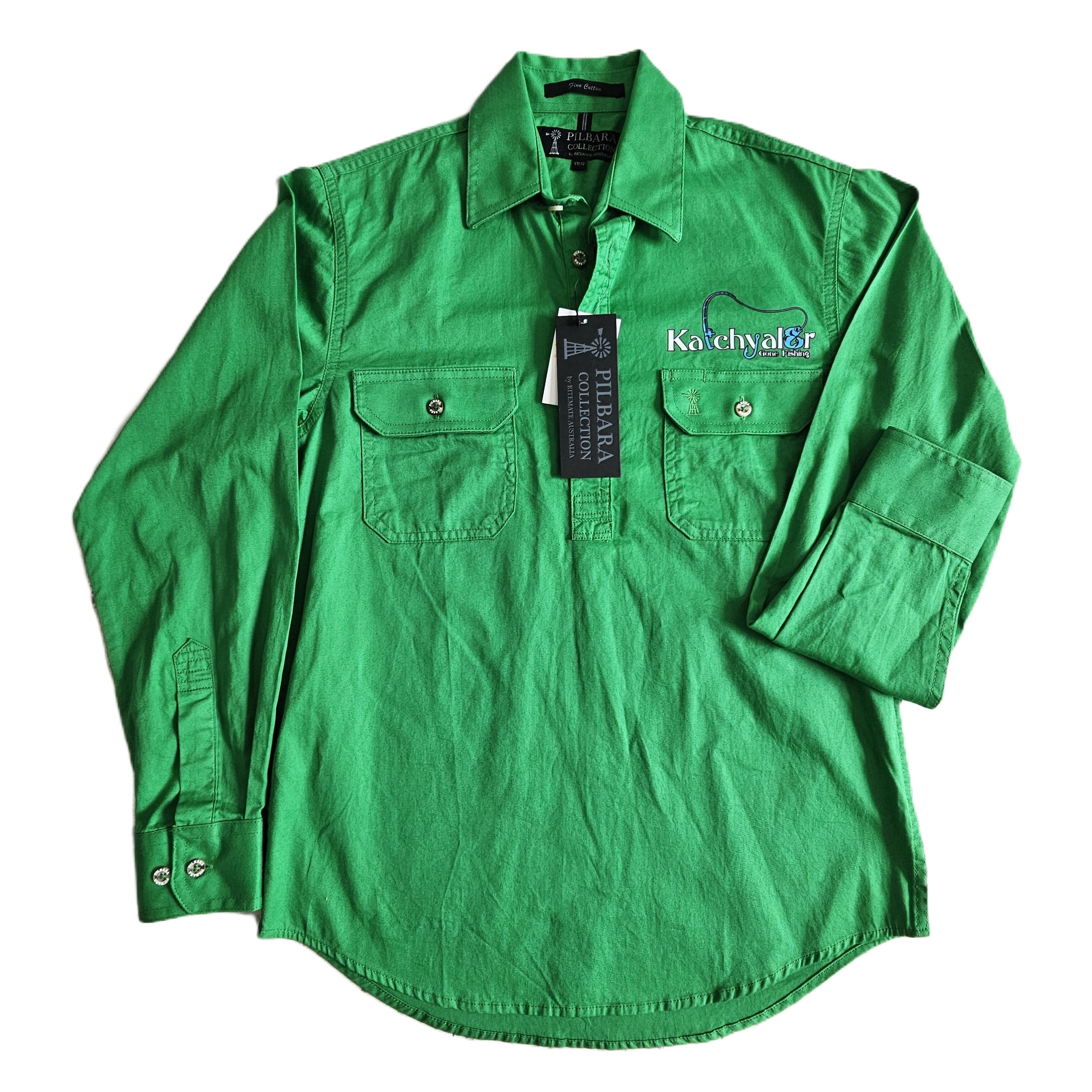 Childrens Emerald Pilbara Long Sleeve 3/4 Closed Front Shirt