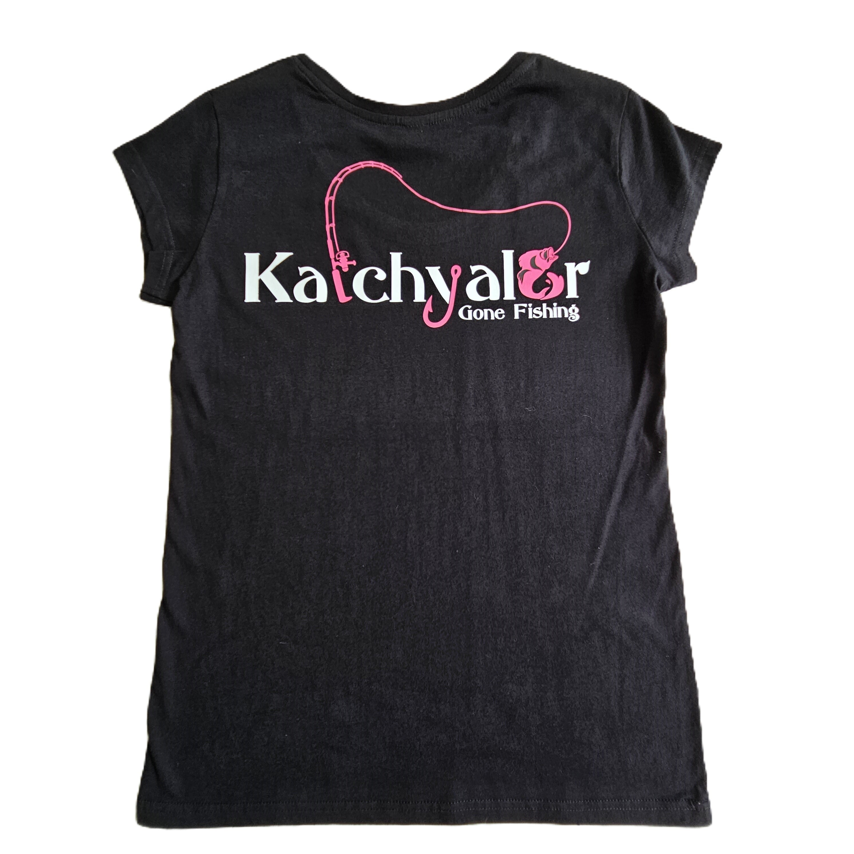 Ladies Pink White Logo on Black Tee