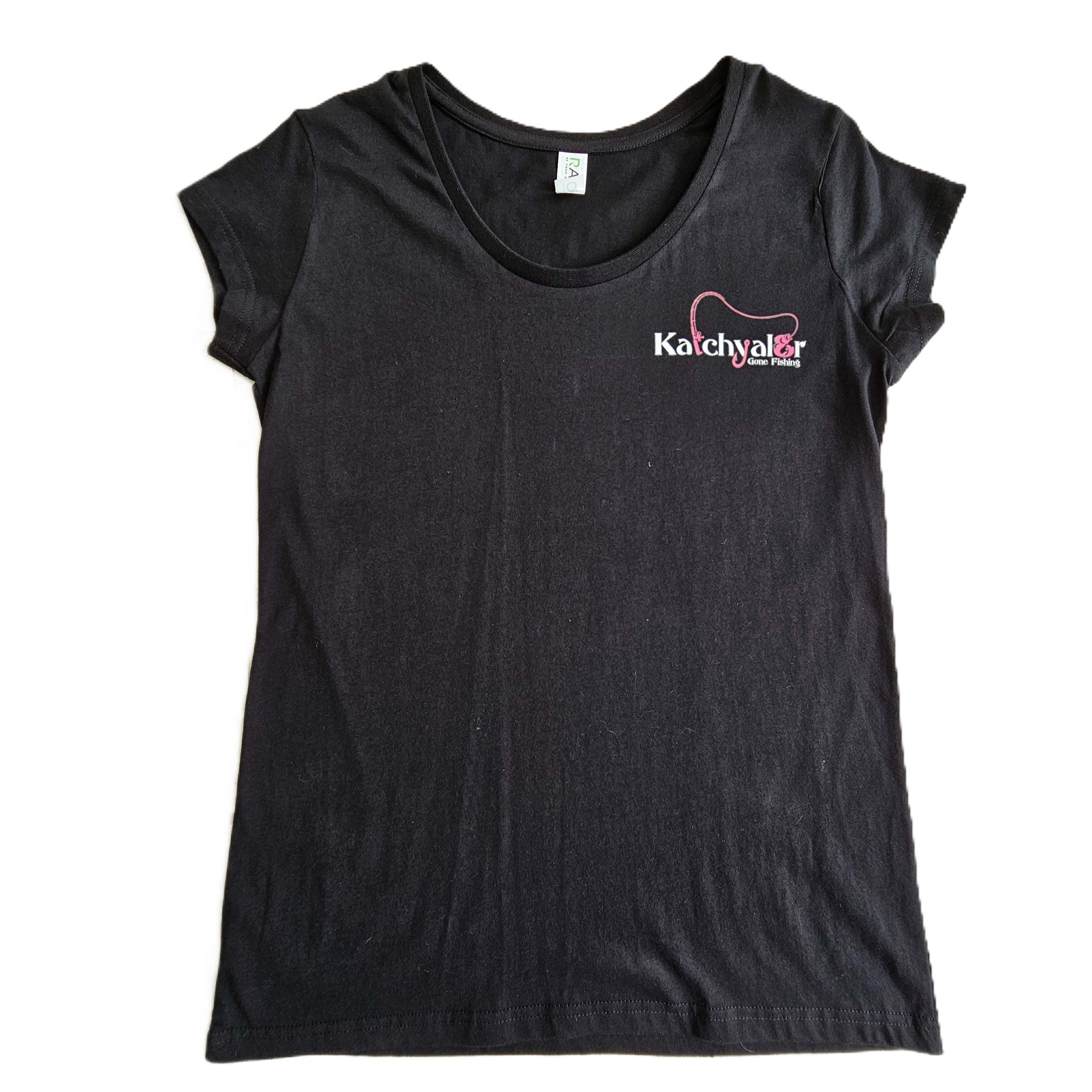 Ladies Pink White Logo on Black Tee