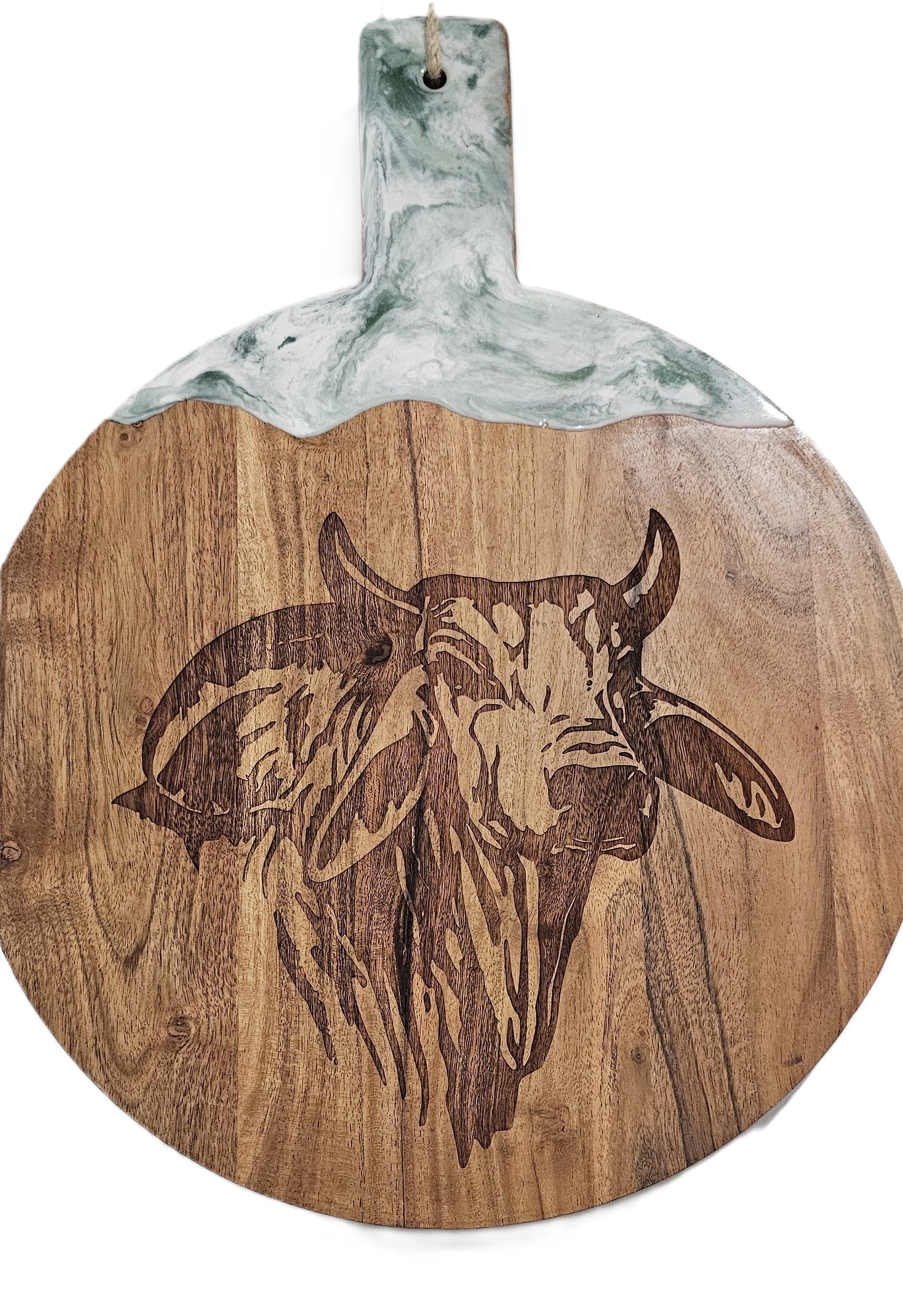 Laser Engraved Round Brahman Bull Board with Resin