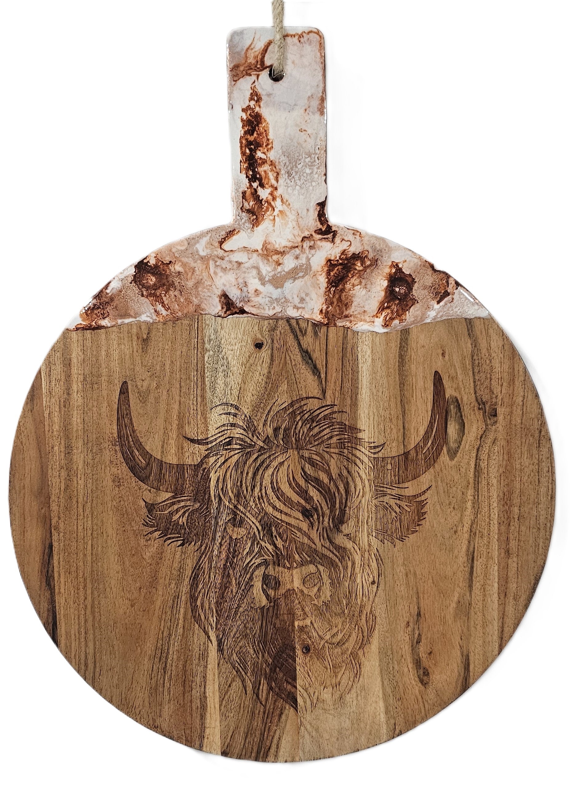 Laser Engraved Round Highland Cow Board with Resin