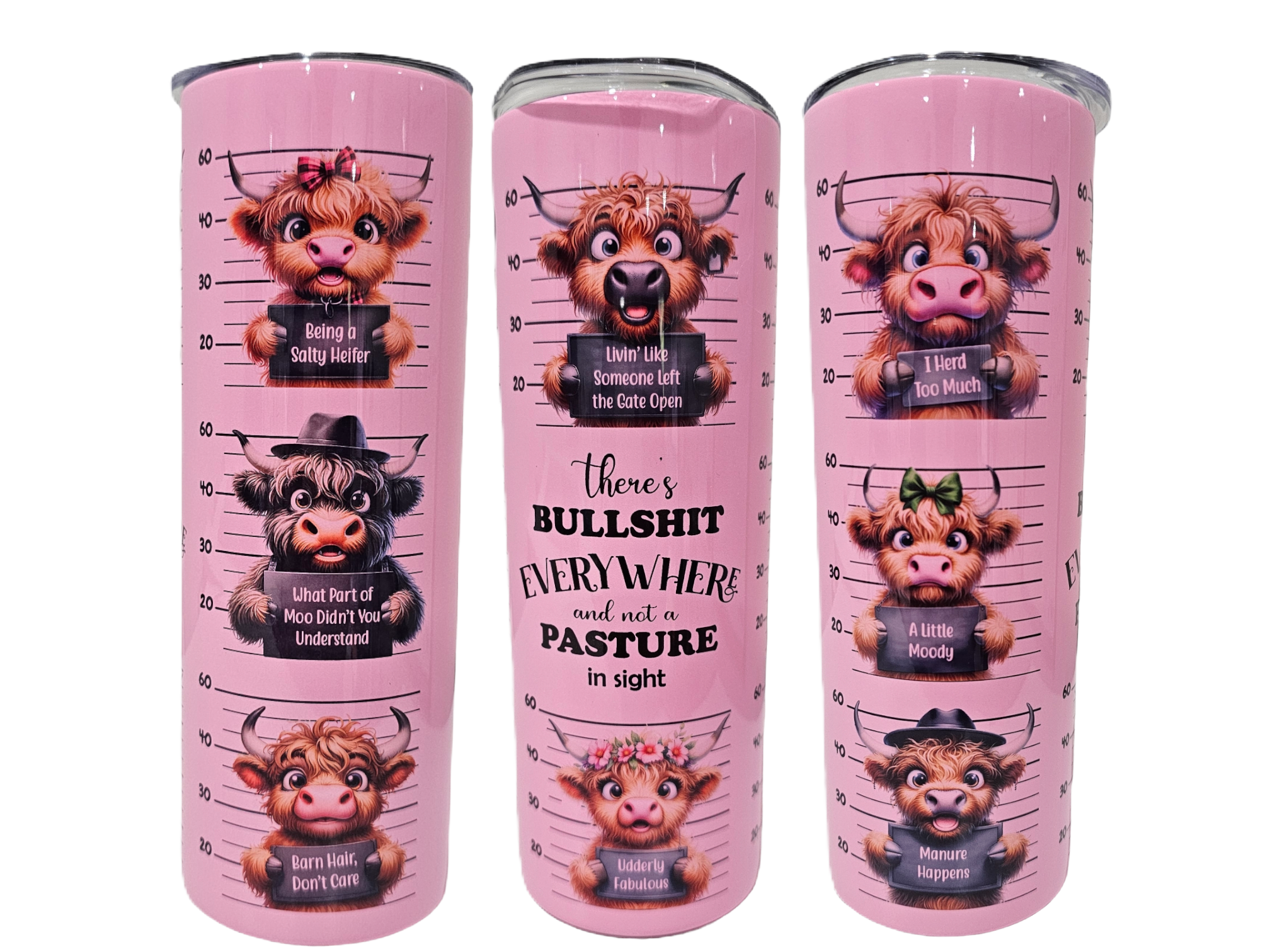 Sublimated Cute Cow Print on Pink Tall Drinking Bottle