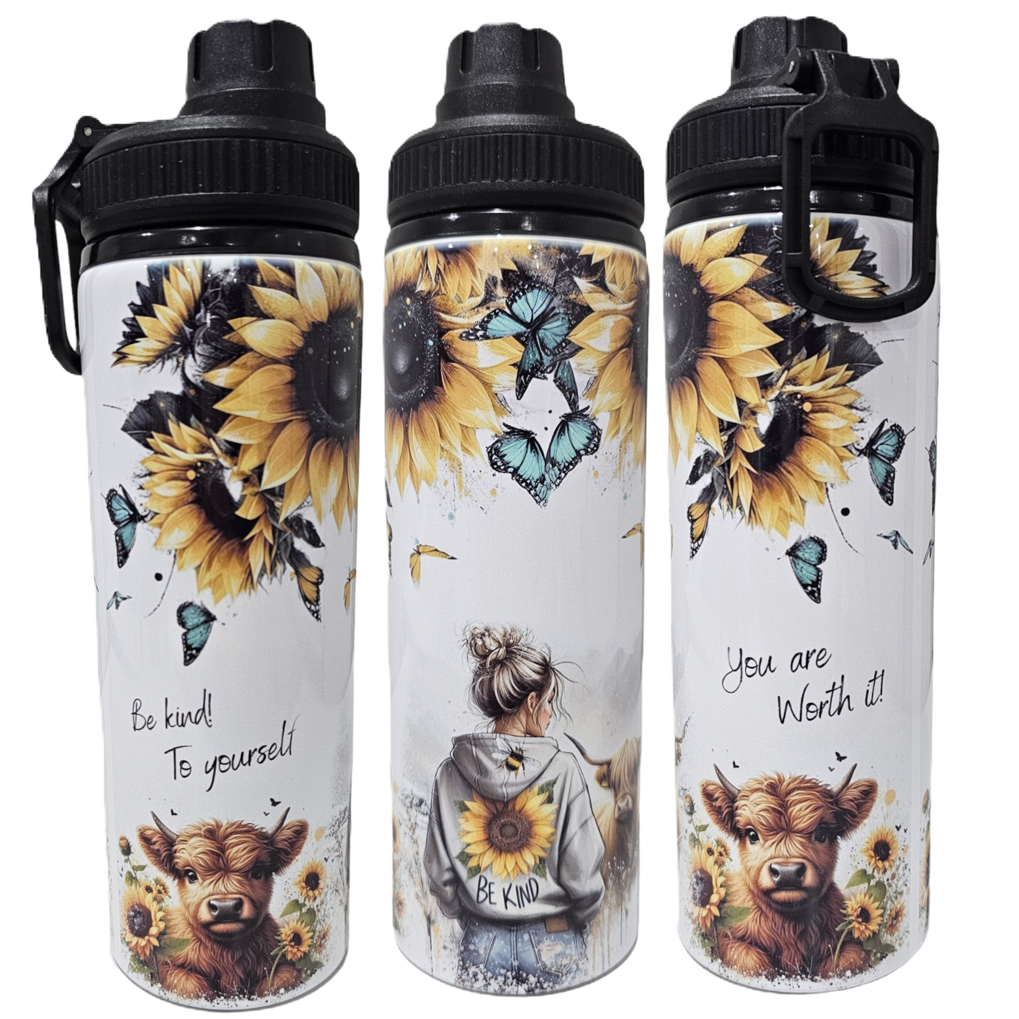 Sublimated Be Kind Print on White Coloured Tall Drinking Bottle